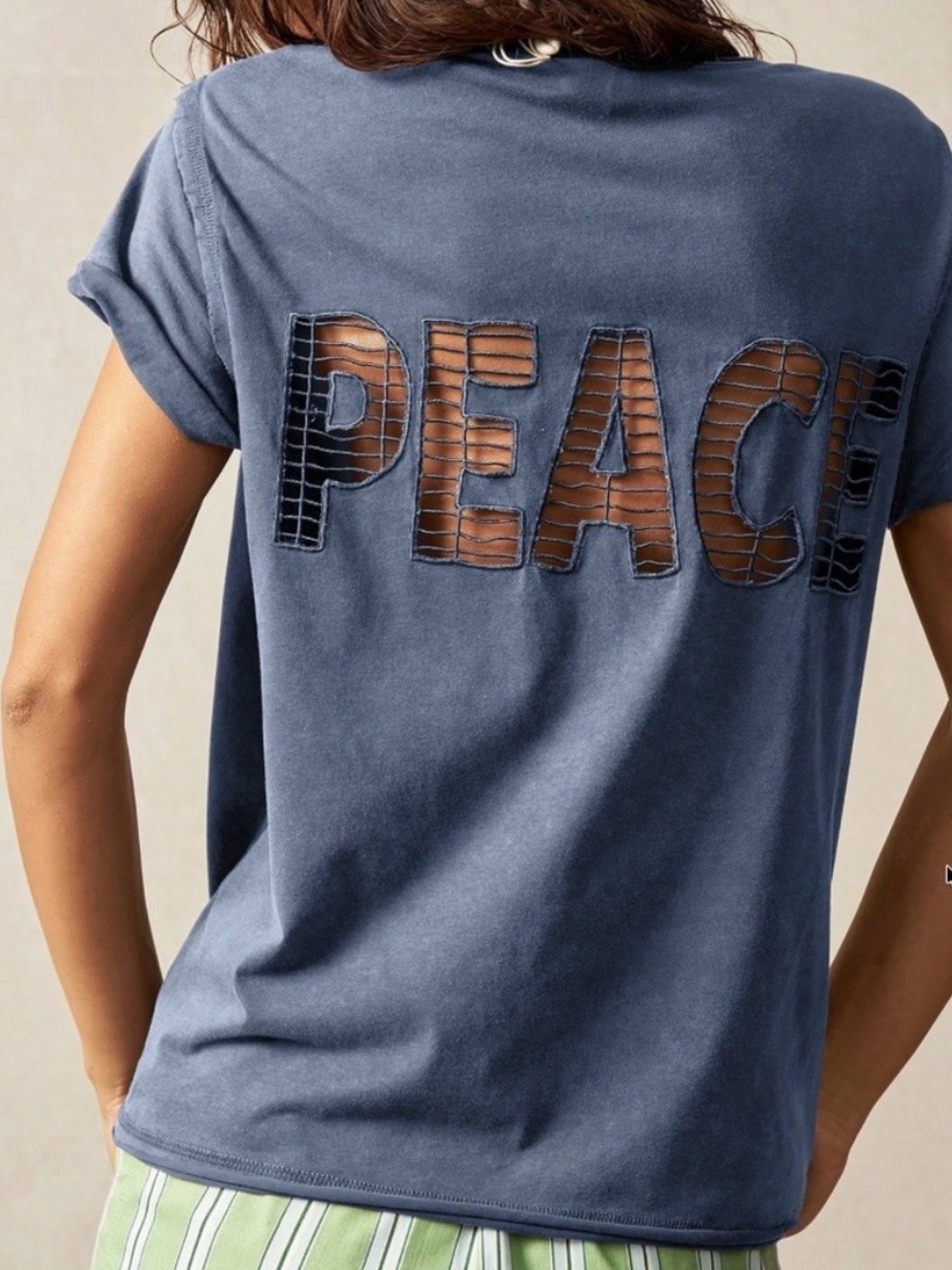 BellanBlue Peace Cutout Back Tee Blue Relaxed Graphic Top L